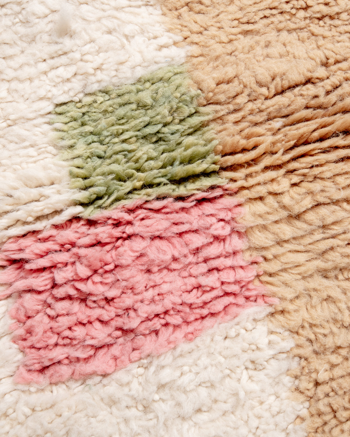 Modern, designer, handcrafted Berber rug from Morocco. Beniourain carpet with beautiful colours and patterns and fluffy wool texture.